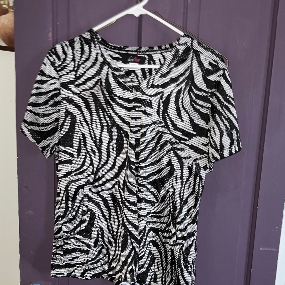 Koi Black and White Zebra Print Scrub Top